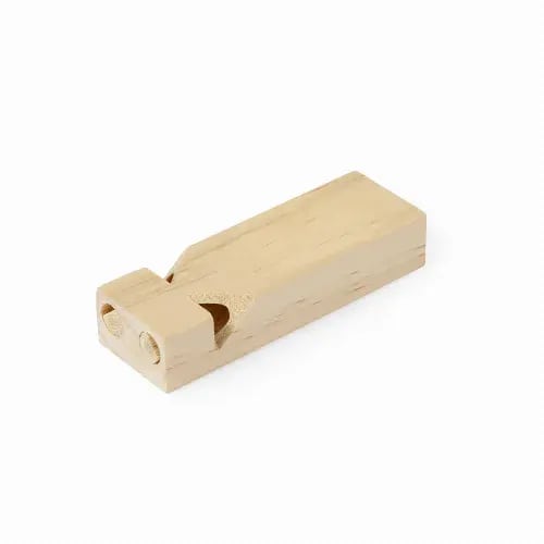 A wooden whistle in a natural finish, featuring a slight groove and two holes for sound production. Snaider - Image 1