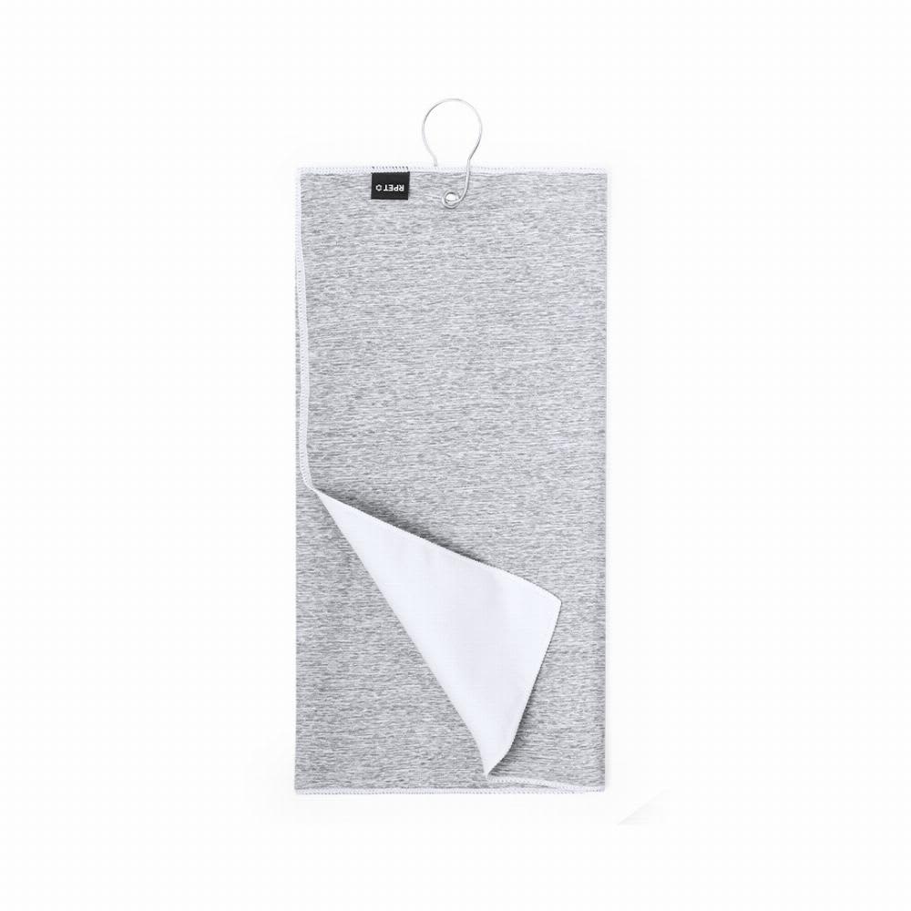 A grey dish towel with a white underside, featuring a loop for hanging and a small logo tag. Brylix - Image 1