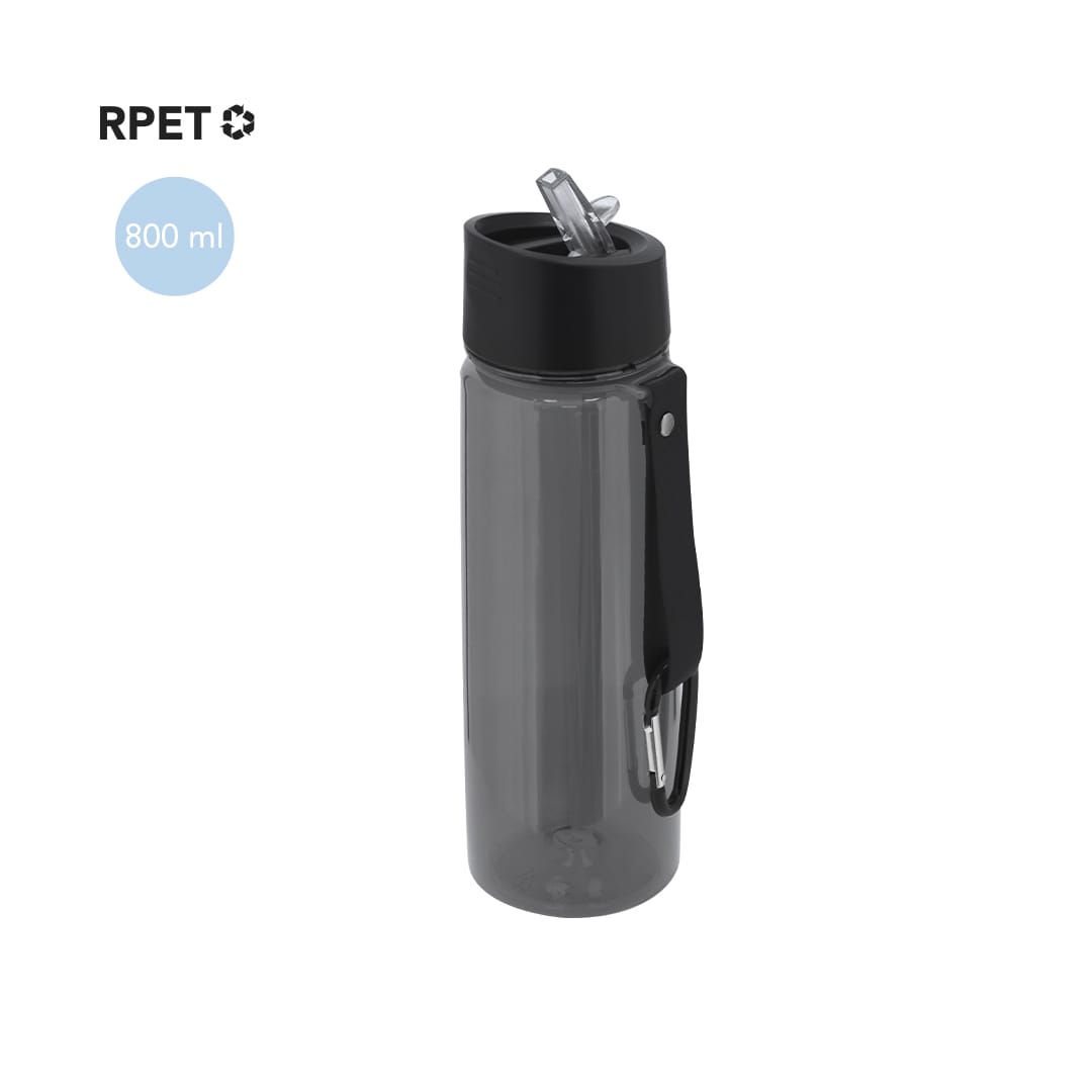 A drink bottle featuring a black lid and handle, made from transparent grey material, with a capacity of 800 ml. Alborez Bottle - Image 1