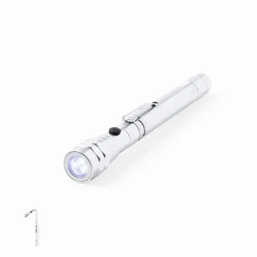 A silver torch with a clip and a blue LED light at the end. The design is sleek and compact. Lachman - Image 1