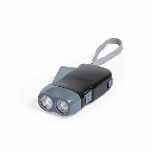 A dual-beam flashlight in black and grey with a wrist strap and an on/off switch. Sena - Image 1
