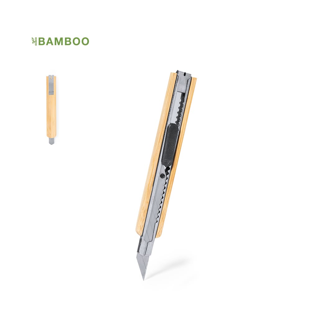 A retractable sharp knife with a wooden handle and metallic blade, featuring a branding logo. Lirson Cutter - Image 1