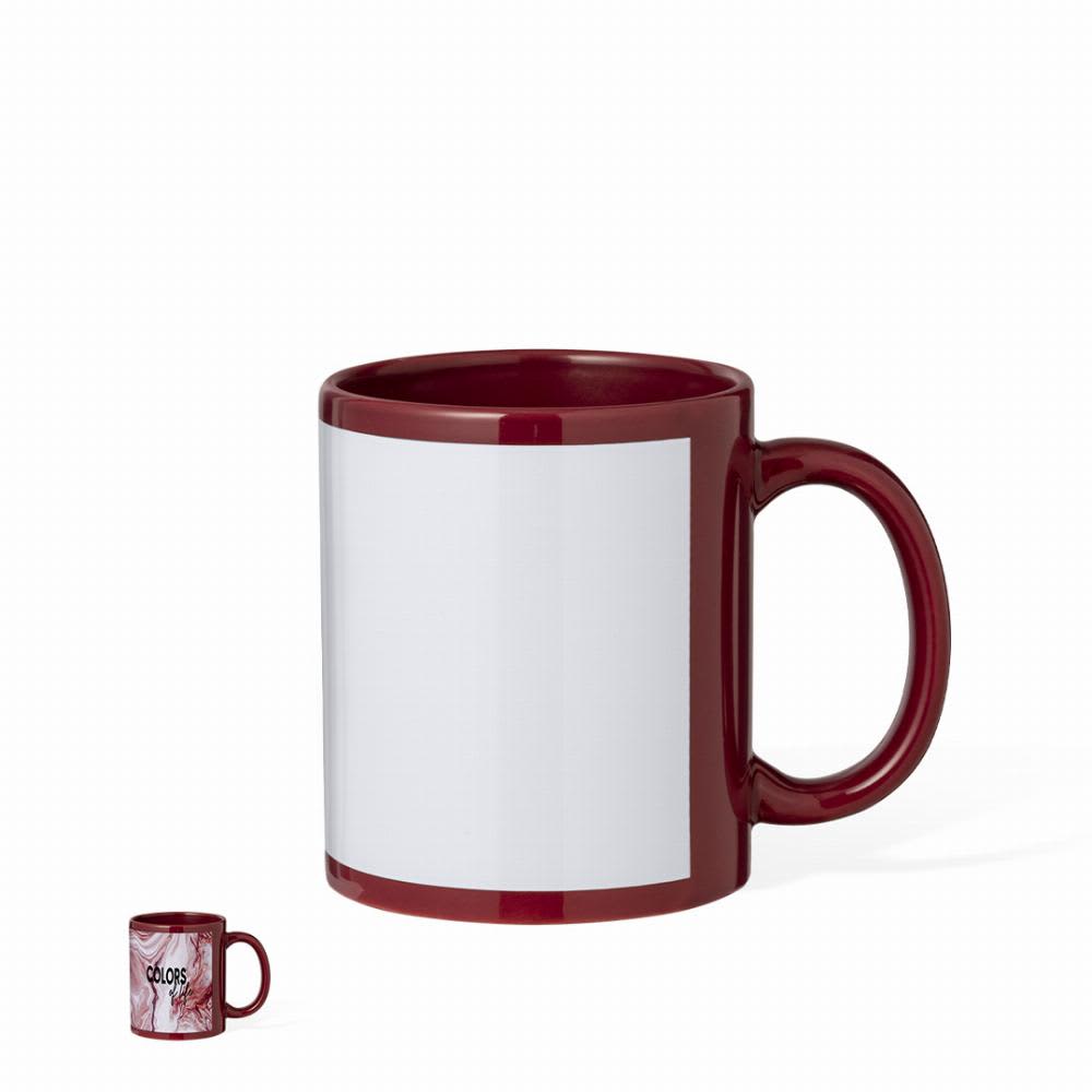 A drink bottle with a maroon exterior and a blank white area, featuring a curved handle. Orchix - Image 1