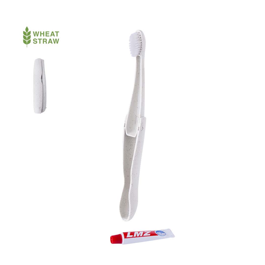 A toothbrush set featuring a white, eco-friendly toothbrush made from wheat straw and a tube of toothpaste. Amondo Set - Image 1