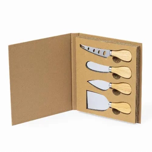 A knife set featuring four stainless steel knives with bamboo handles, presented in a cardboard case. Kubin - Image 1