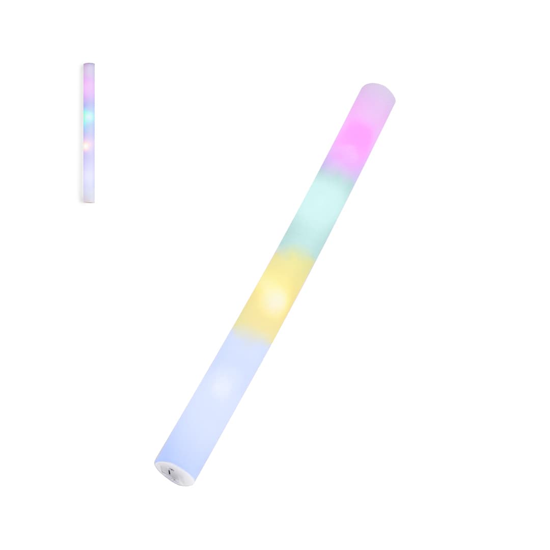 A glowing stick featuring vibrant colours including pink, green, and yellow, with a smooth white exterior and a branding logo. Solstice Glow Stick - Image 1