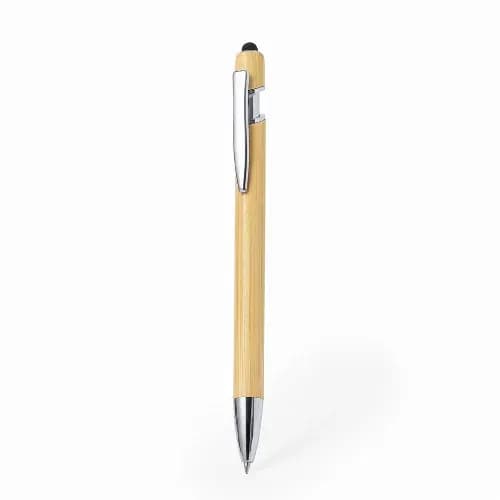 A bamboo pen with a chrome clip and tip, featuring a sleek design. It has a smooth, natural finish. Clixo - Image 1