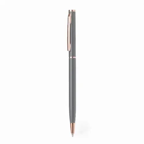 A grey pen with a rose gold clip and accents. The pen features a sleek, modern design and a logo. Noril - Image 1