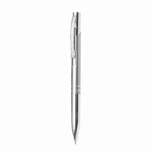 A silver pen with a smooth barrel and a clear clip, featuring a sleek design and a brand logo. Mafei - Image 1