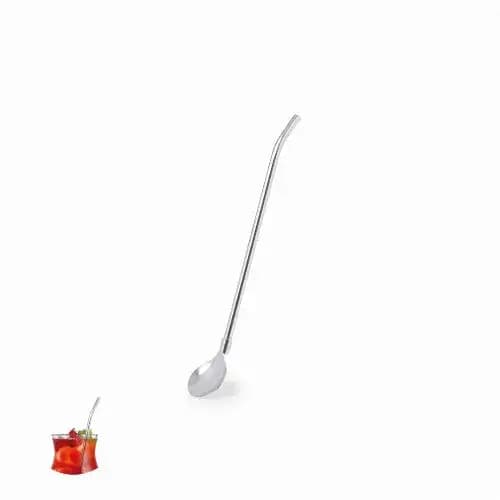 A drink bottle with a silver metallic straw and a beverage, featuring a red drink with a fruit garnish. Noro - Image 1