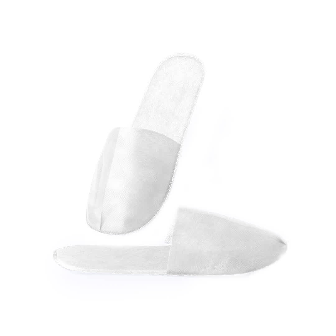 White Flugax slippers featuring a simple design with a soft texture. The image includes a logo. Flugax Slippers - Image 1