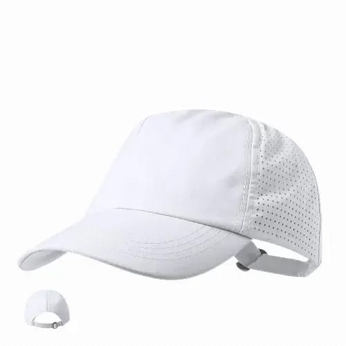 A white cap with a perforated design and an adjustable strap at the back. Karola - Image 1