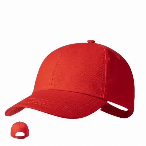 A red cap with a curved brim and adjustable strap at the back, featuring a logo on the front. Haliard - Image 1