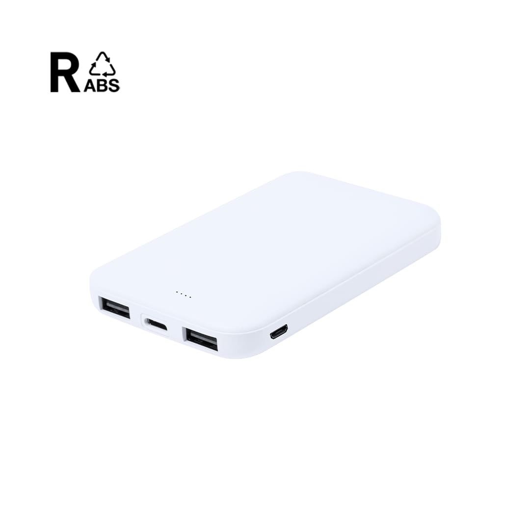 A white powerbank with two USB ports and one USB-C port, featuring a logo on the side. Nawey RCS Power Bank - Image 1