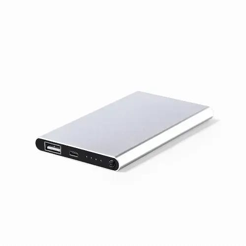 A silver power bank with USB and USB-C ports, featuring an indicator light on the side. Fagar - Image 1