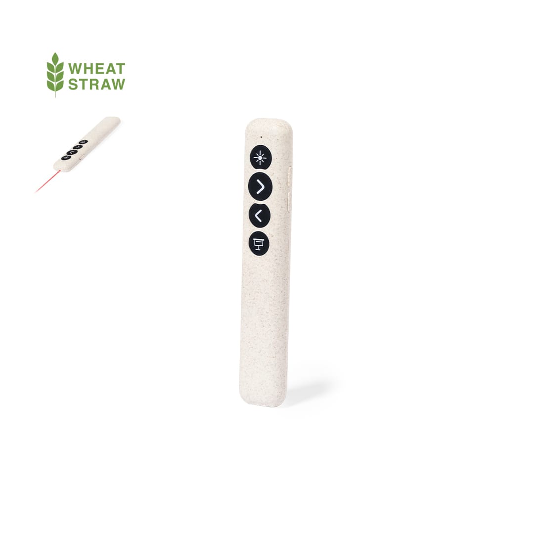 A wheat straw laser pointer with black control buttons, featuring a slim and sleek design. Lesi Presenter Laser Pointer - Image 1