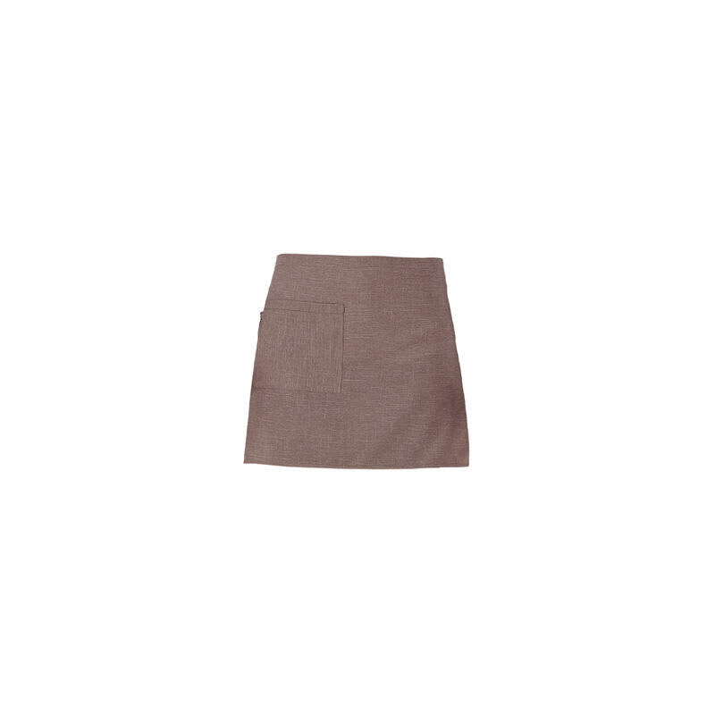 A brown apron with a single pocket, featuring a subtle linen texture. It has a simple design and includes branding. Napoli Apron - Image 1