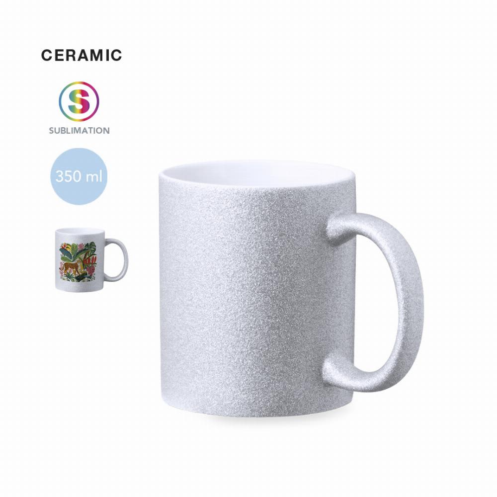 A silver ceramic mug with a smooth finish and a decorative design, holding 350 ml. It features a handle. Robleda - Image 1
