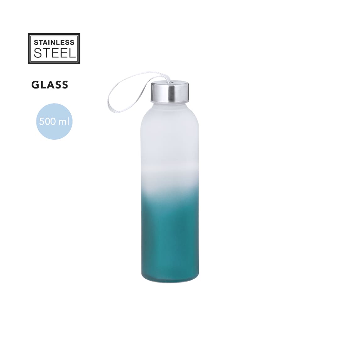 A drink bottle made from stainless steel with a frosted blue gradient design and a metallic silver cap. Nortalik Bottle - Image 1