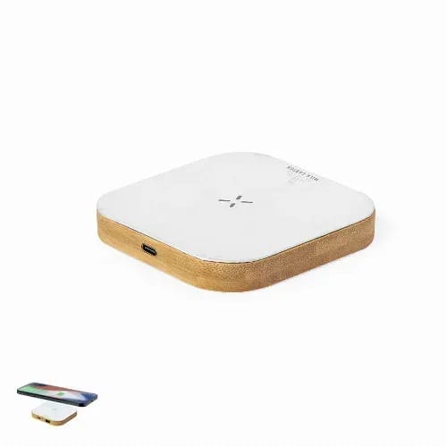 A wireless charger with a sleek white top and a gold base, featuring a USB-C port. It has a minimalist design. Sucrep - Image 1