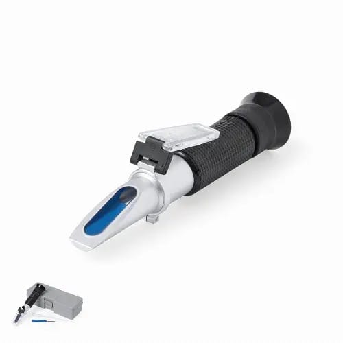 A refractometer with a black rubber grip and a transparent prism at the tip, presented on a white background. Jekux - Image 1
