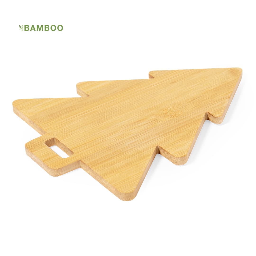 A bamboo chopping board in the shape of a tree, featuring a handle and a light brown finish. Strasser Kitchen Cutting Board - Image 1