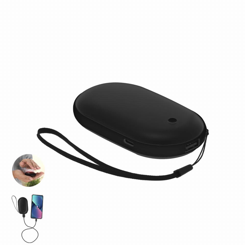 A black portable charging case with a strap, featuring a USB port and a smooth rounded design. Geax - Image 1