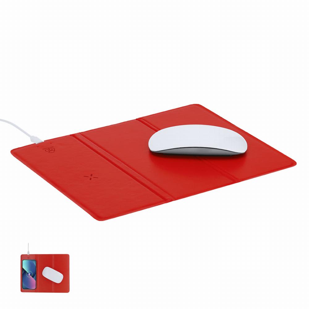 A red mouse pad with a white mouse on its surface, featuring a cable connected to a device. Dangox - Image 1