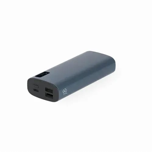 A portable charger in dark grey, featuring multiple USB ports and a logo on the side. Hampton - Image 1