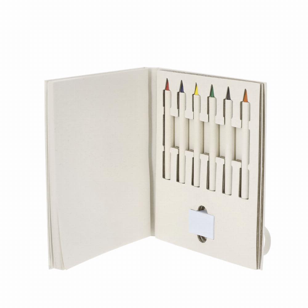 A stationery set featuring a blank notebook and seven coloured pencils, all in a simple, elegant design. Nakels - Image 1