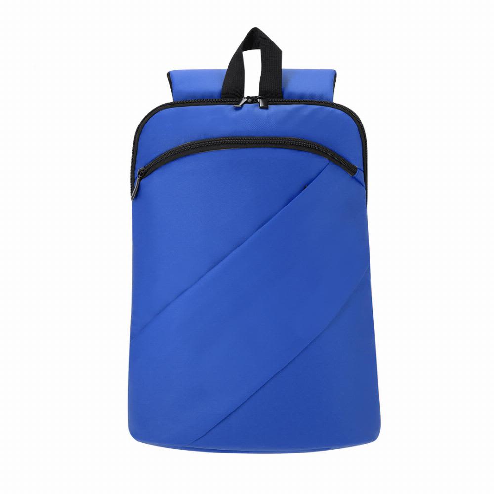 A blue backpack with a diagonal design and a front zip pocket, featuring a top handle for carrying. Gambul - Image 1