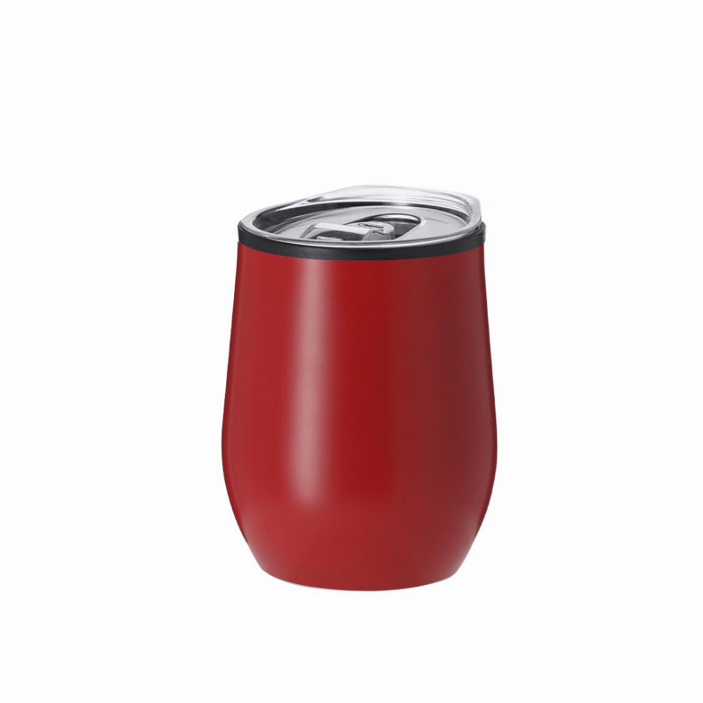 A drink bottle in a sleek, red design with a metallic lid and a convenient sipping opening. Features a logo. Hanley - Image 1