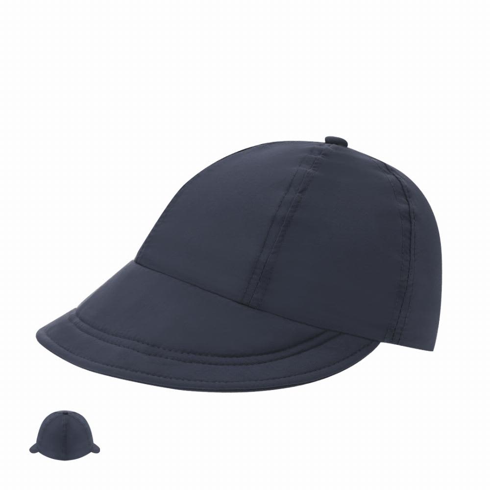 A navy blue cap with a curved brim and a rounded top, featuring stitching details and a logo. Yilmur - Image 1