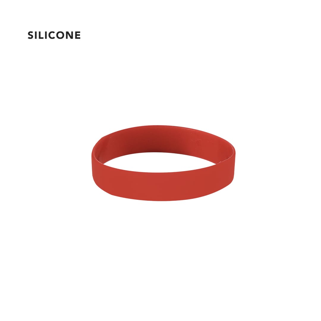 A red silicone wristband with a smooth finish, featuring a logo on the left side. Greif Bracelet - Image 1