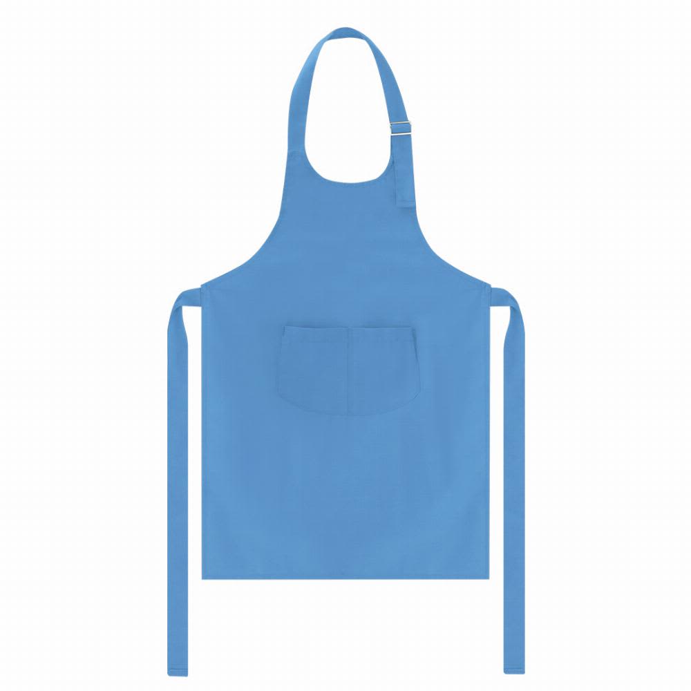 A blue apron with a front pocket and adjustable neck strap, featuring long ties at the waist. Jeizon - Image 1