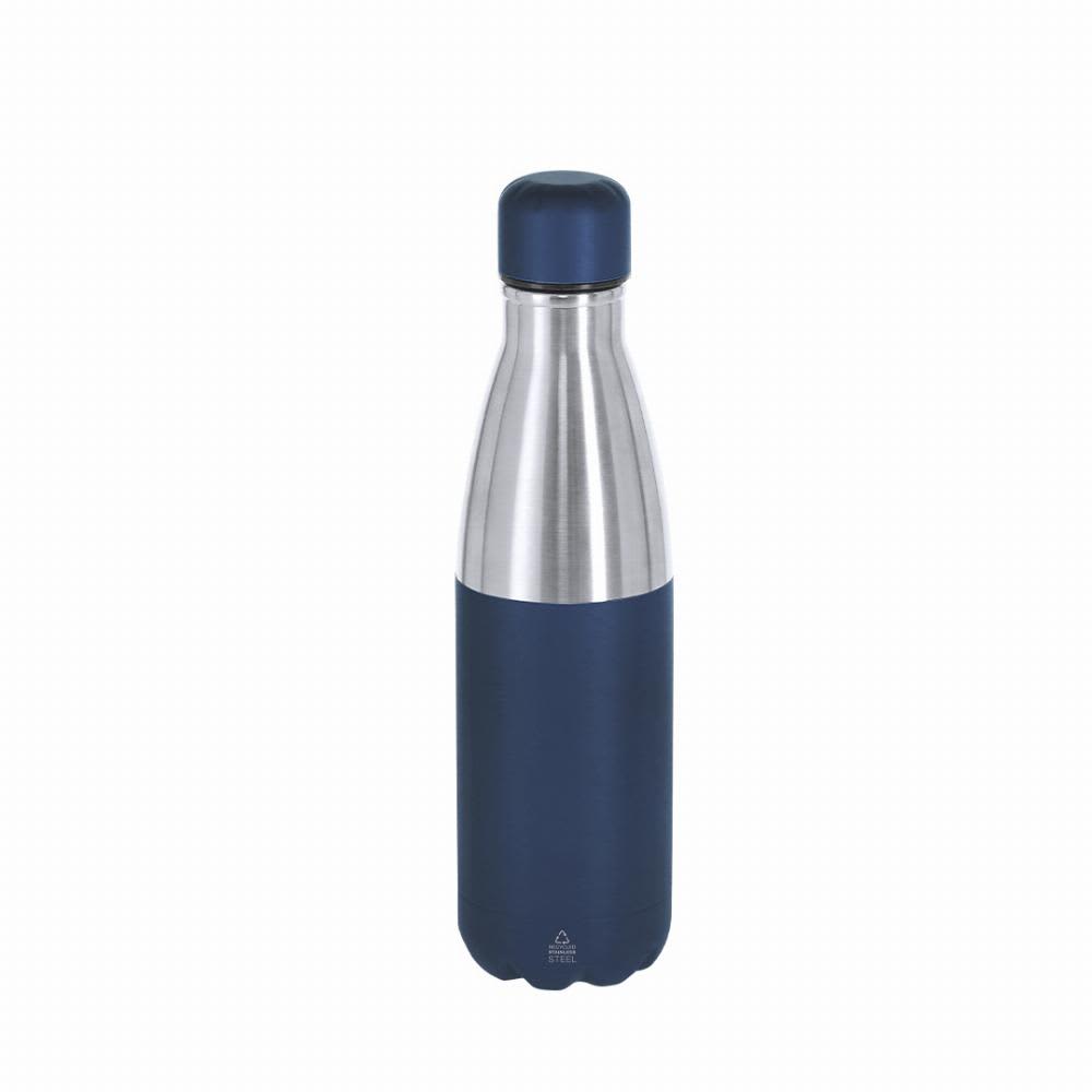 A drink bottle featuring a stainless steel body with a navy blue matte finish and a matching screw top. Fanox - Image 1