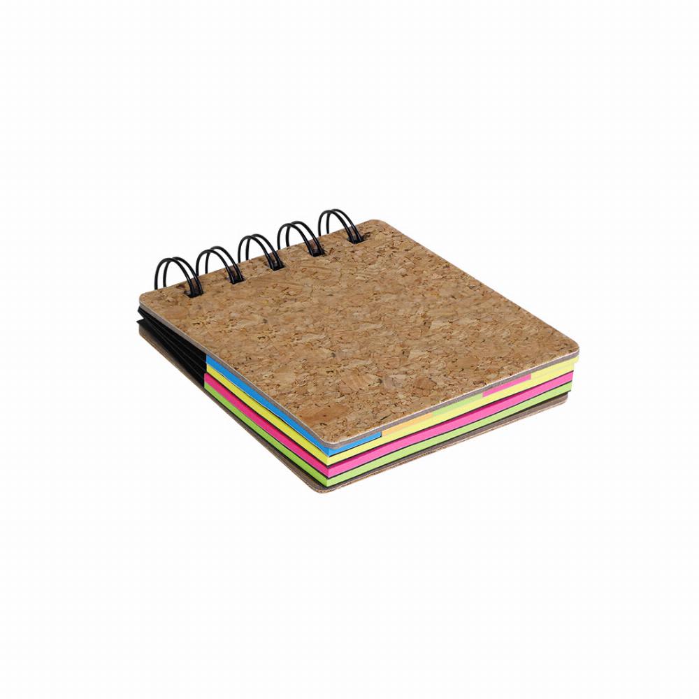 A cork notebook with black spiral binding and vibrant coloured page edges in pink, green, blue, and yellow. Terny - Image 1