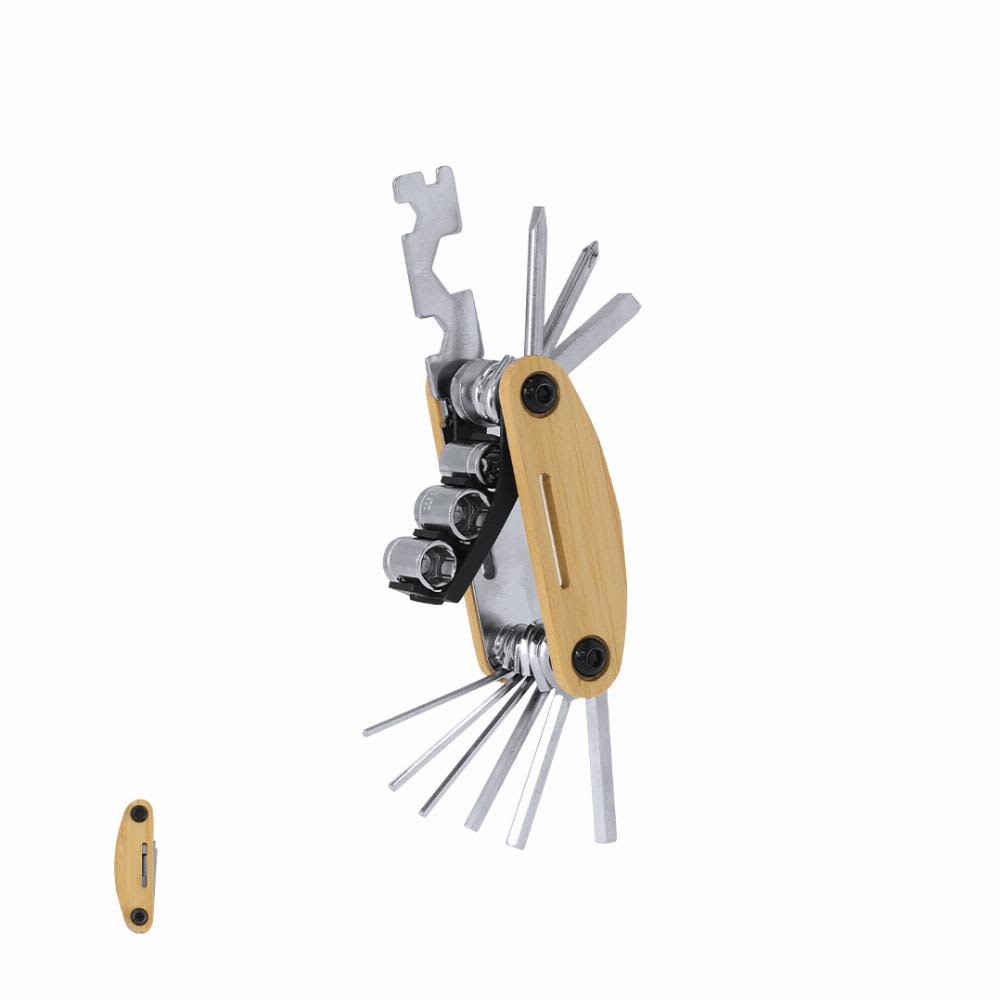 A multi-tool featuring a wooden handle, metal components, and various tools including wrenches and screwdrivers. Koron - Image 1