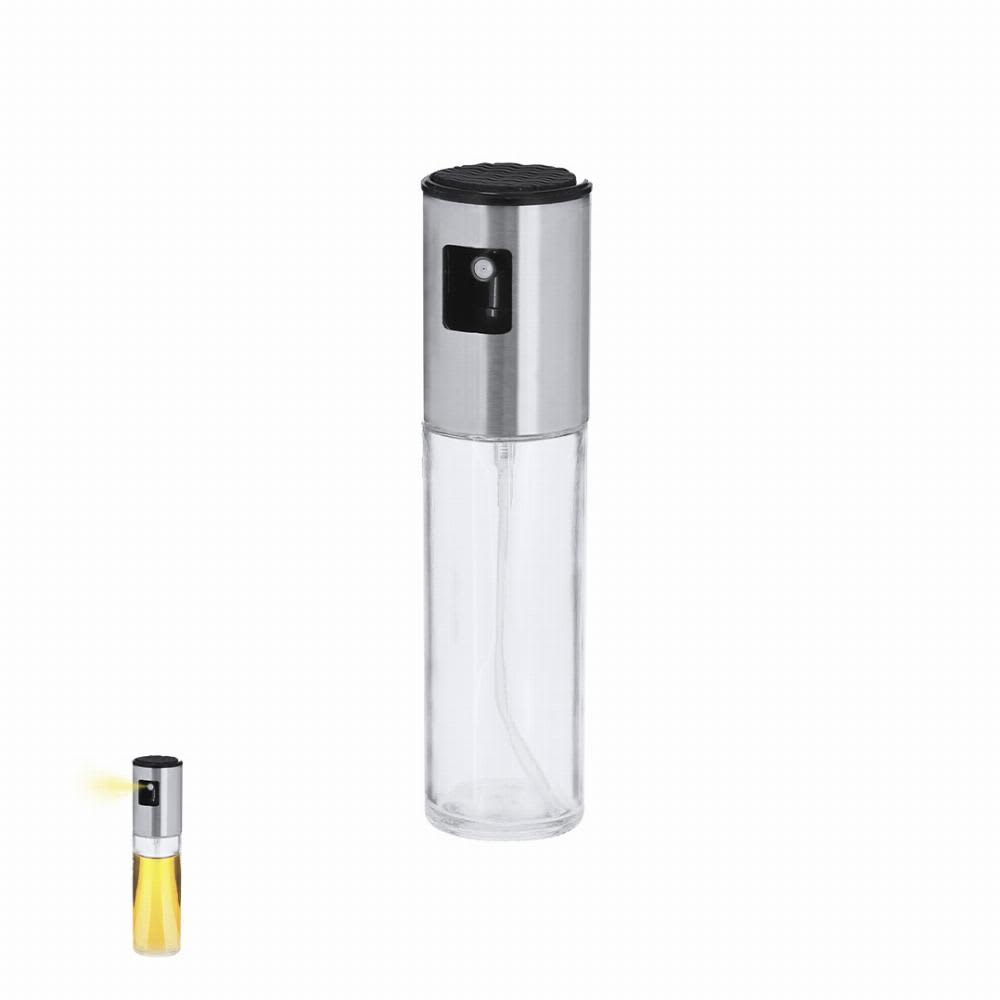 A drink bottle with a clear body, stainless steel top, and a nozzle for misting. It includes a logo on the body. Clotar - Image 1