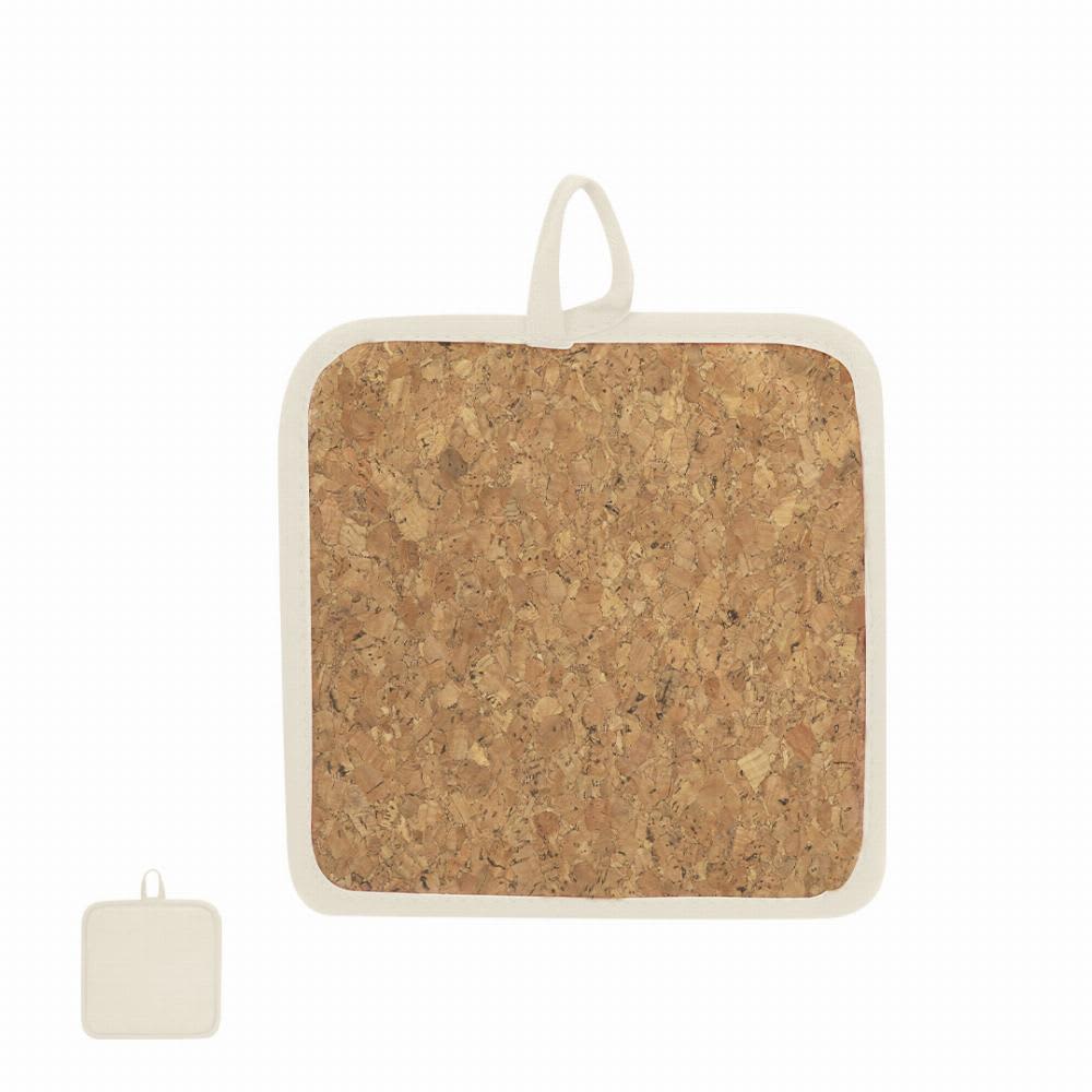 A square cork pot holder with a cream-coloured border and a hanging loop, displayed alongside a smaller version. Nayron - Image 1