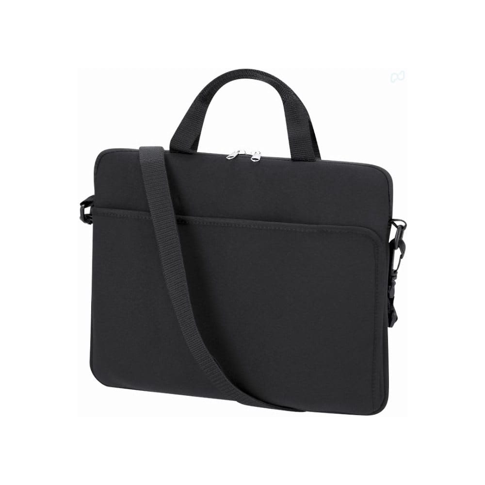 A black laptop bag with a handle and detachable shoulder strap, featuring a zip closure and front pocket. Gormond - Image 1