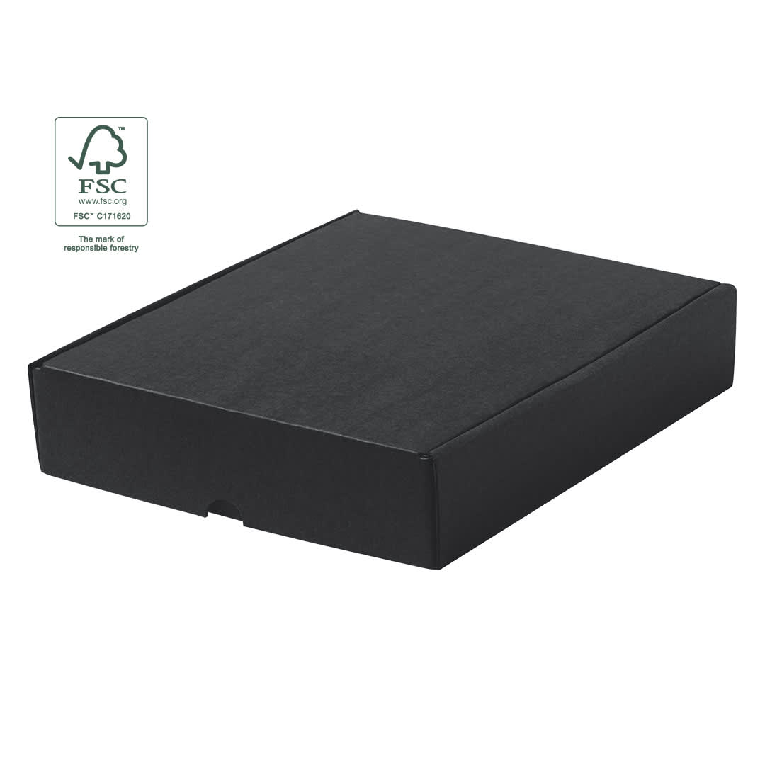 A black gift box with a sleek design, featuring an FSC logo for responsible forestry. Mexar Gift Box - Image 1