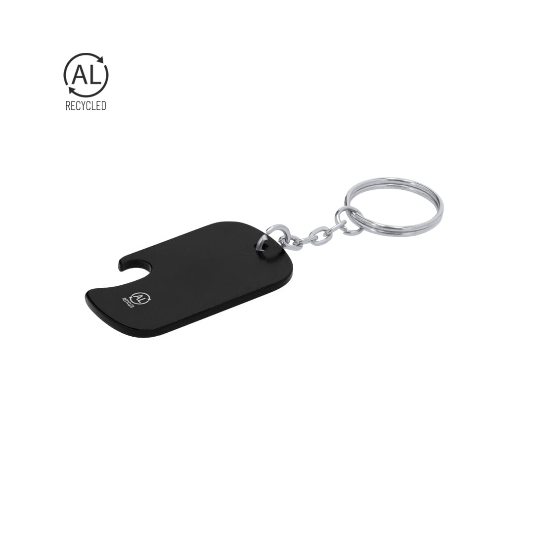 A drink bottle opener keyring in black, featuring a simple design and attached to a metal keychain. Sawad Opener Keyring - Image 1