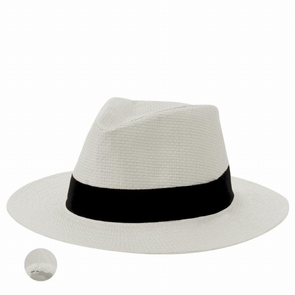 A white hat with a black band, featuring a wide brim and a textured surface. Klesnap - Image 1