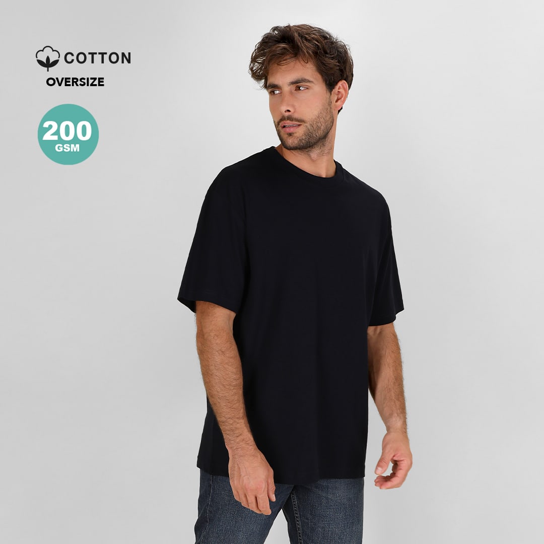 An oversize black T-shirt made from cotton, featuring a logo and a relaxed fit. Minton Adult Oversize T-Shirt - Image 1