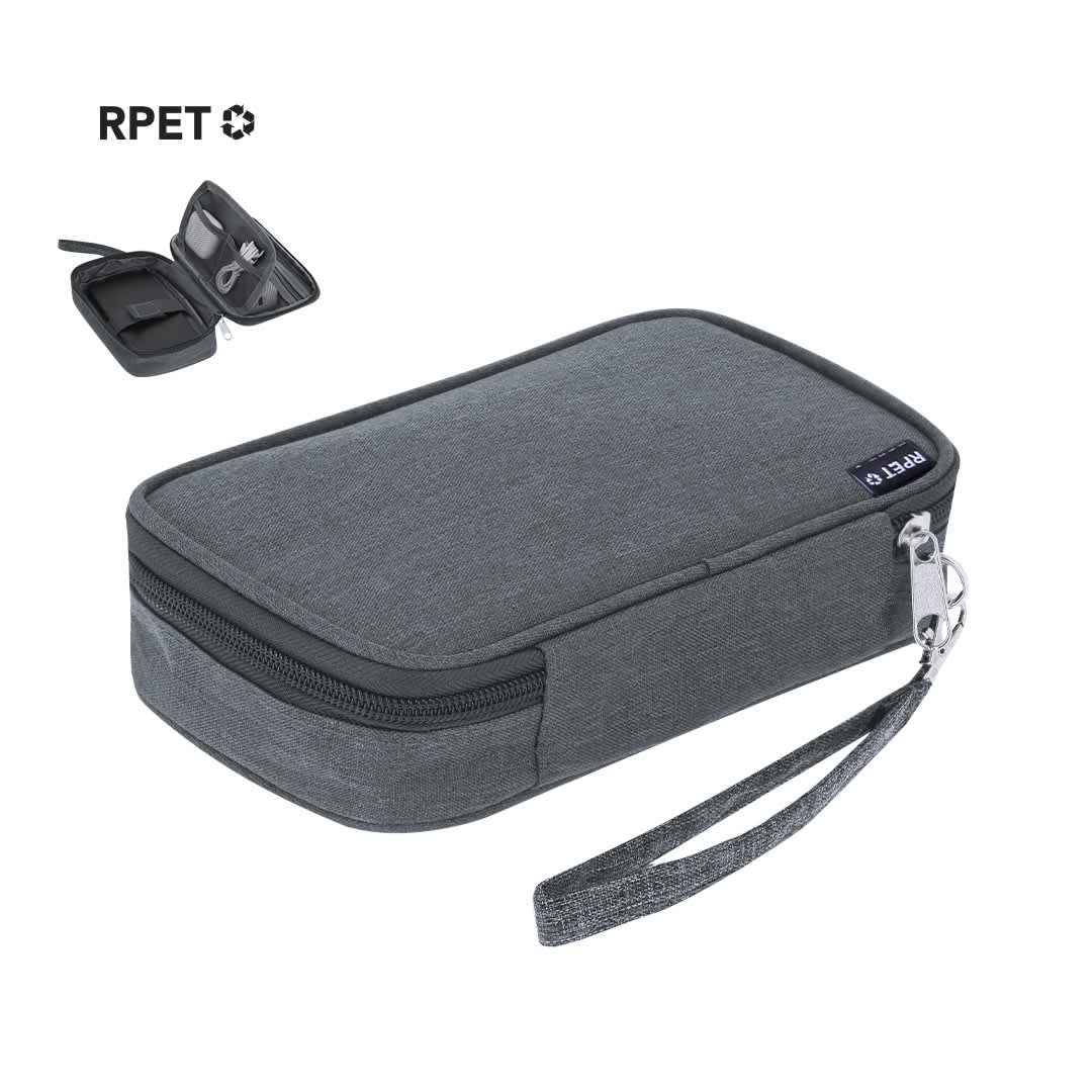 A grey toiletry organiser case with a zip closure and wrist strap, featuring an interior compartment. Zimmer Organizer Case - Image 1