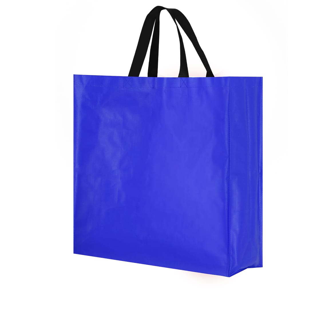 A blue promotional bag with black handles and a logo, suitable for various uses. Rhyker Bag - Image 1