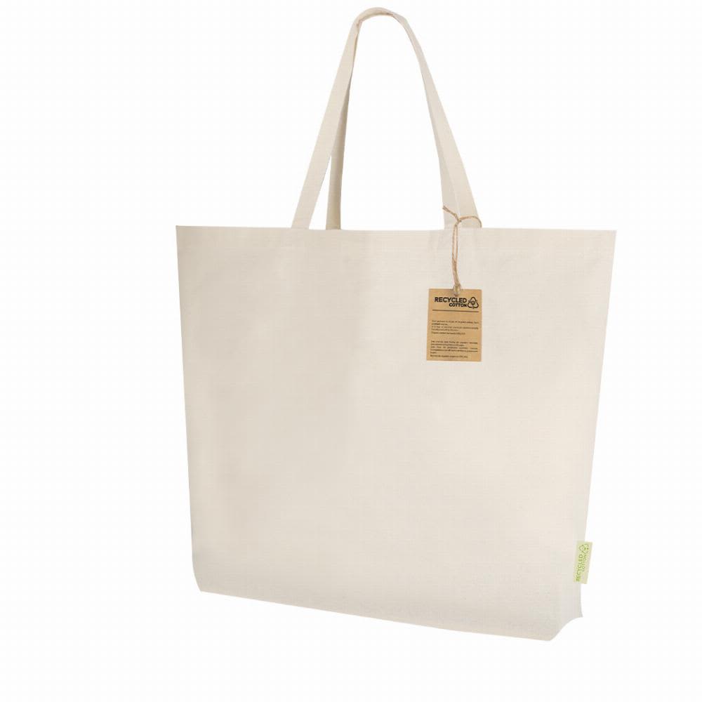 A tote bag in a natural cream colour with two handles and a tag attached. It features an unbranded design. Todar - Image 1