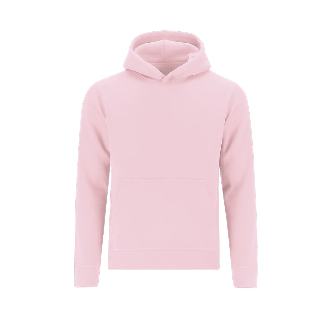 A pink hoodie with a front pocket and a hood, featuring a simple, unembellished design. Draco Kids Sweatshirt - Image 1