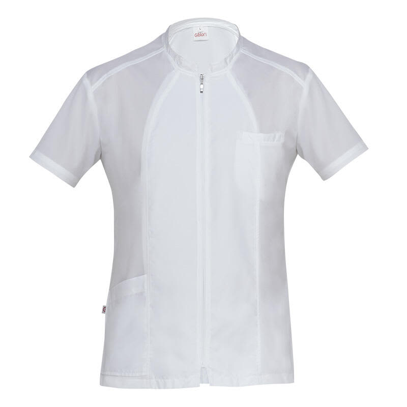 A short-sleeved tunic in white with a zip front and pockets, featuring a simple and clean design. Mattia Tunic - Image 1